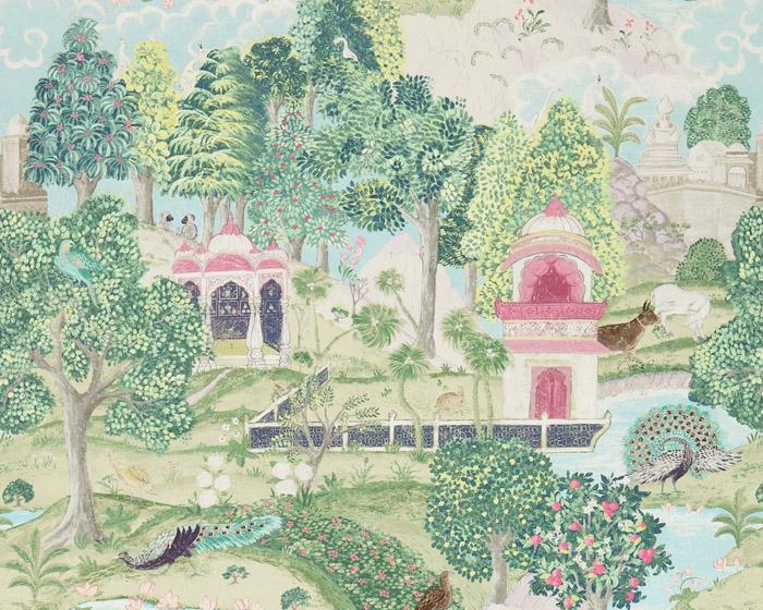 Zoffany Peacock Garden Moss/Pink 311748 Wallpaper