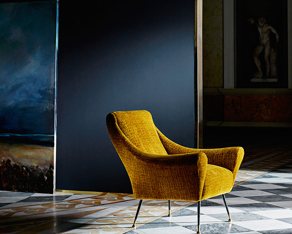 Zoffany Ink Paint on walls with ochre chair