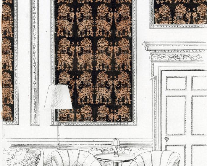 Zoffany Sicilian Lion Bone Black/Copper 312977 Wallpaper