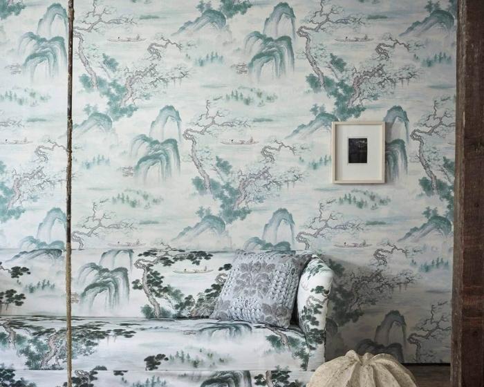 Zoffany Floating Mountains Wallpaper Mineral On Wall
