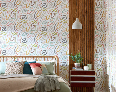 OHPOPSI Squiggle Wallpaper in a bedroom