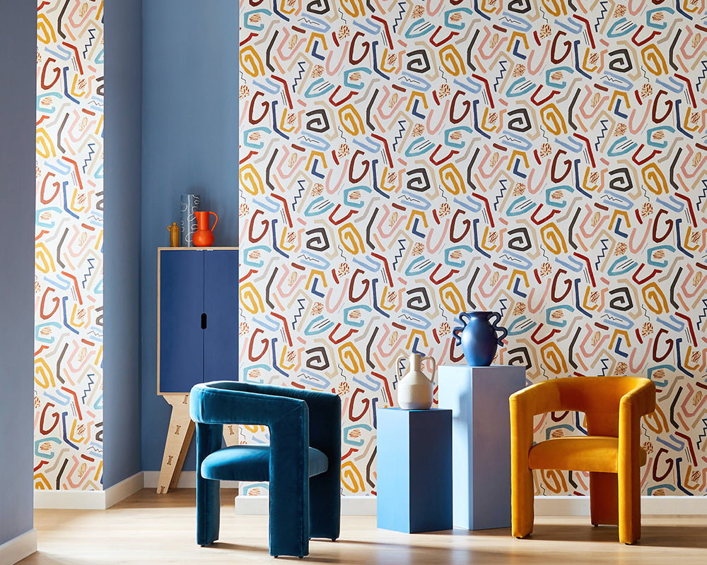 OHPOPSI Squiggle Wallpaper on a lounge wall