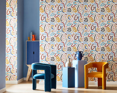 OHPOPSI Squiggle Wallpaper on a lounge wall