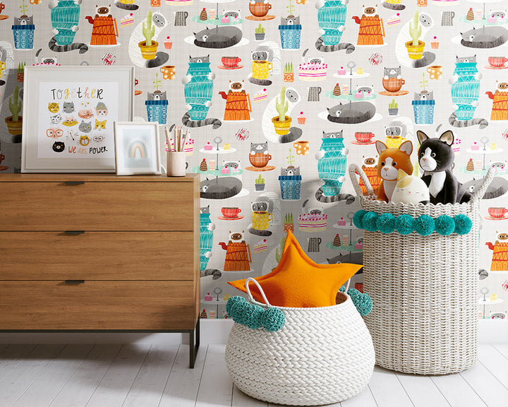 OHPOPSI Kitten Kaboodle Wallpaper close up in a bedroom