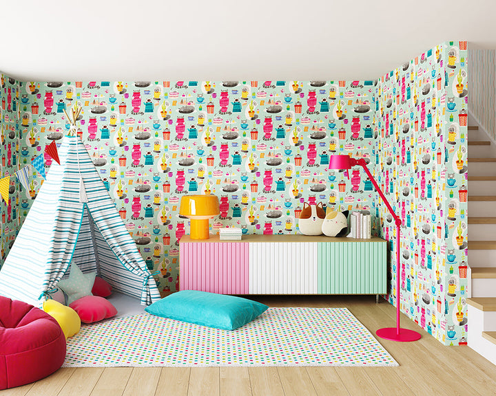 OHPOPSI Kitten Kaboodle Wallpaper in a bedroom