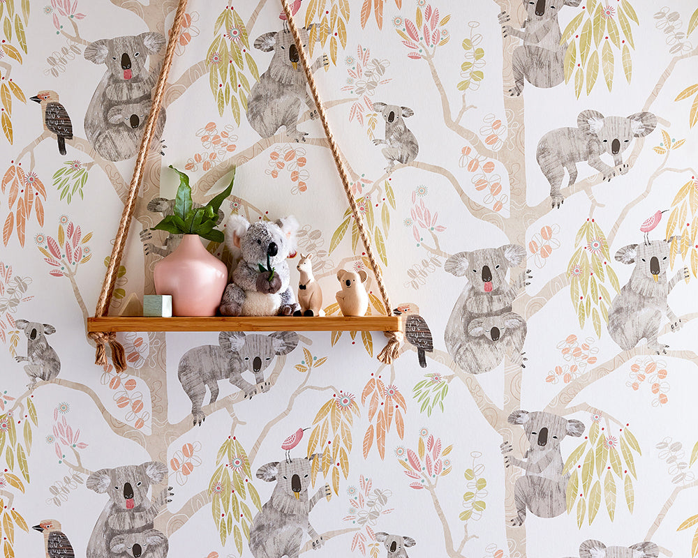 OHPOPSI Kooka Koala Wallpaper on a wall with shelf