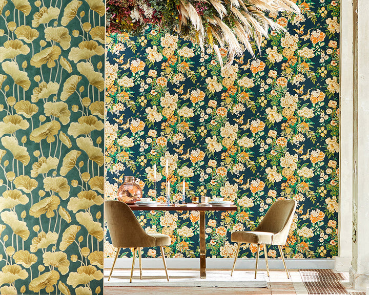 Sanderson Emperor Peony Wallpaper in living room