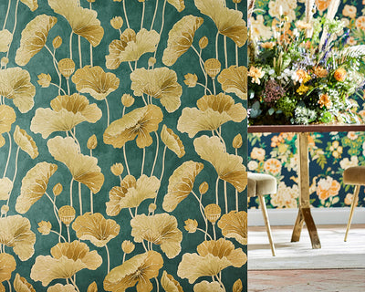Sanderson Lotus Leaf Wallpaper in dining room