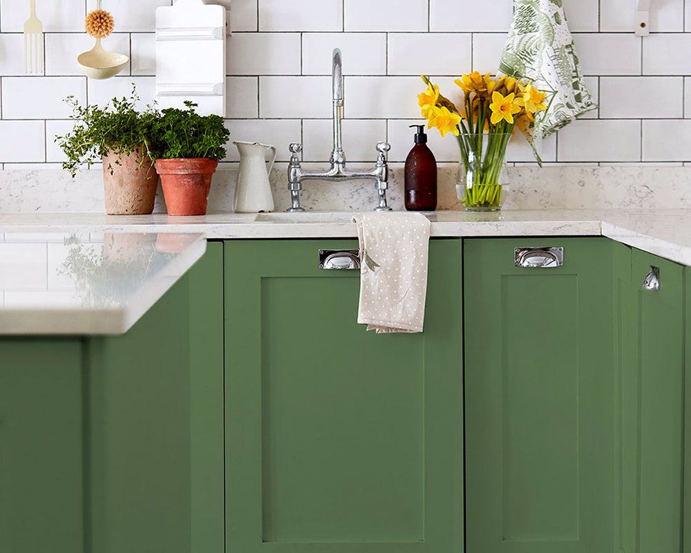 Devon Green paint on kitchen cabinets
