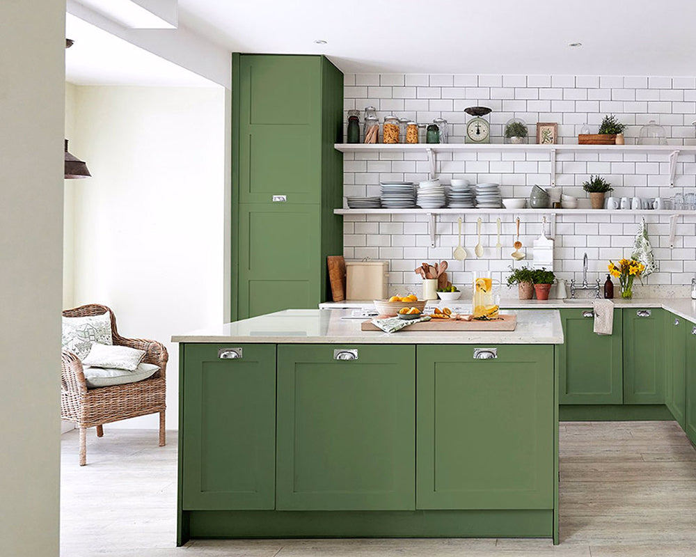 Kitchen cabinets in Sanderson Devon Green