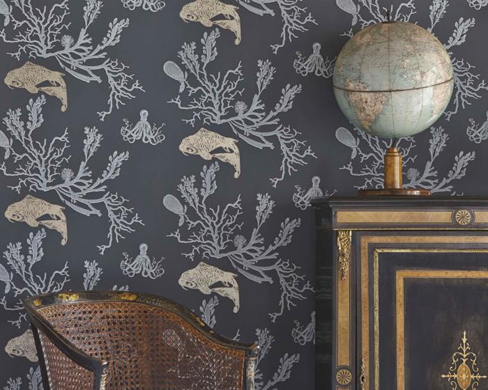 Barneby Gates Coral in Charcoal/Gold Wallpaper BG0900201