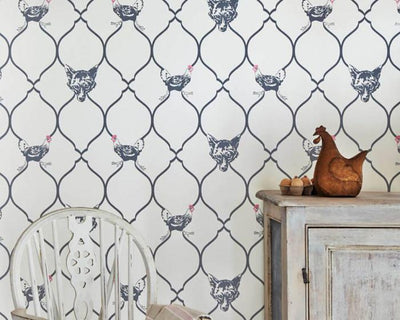 Barneby Gates Fox & Hen in Charcoal on Parchment Wallpaper BG0900102