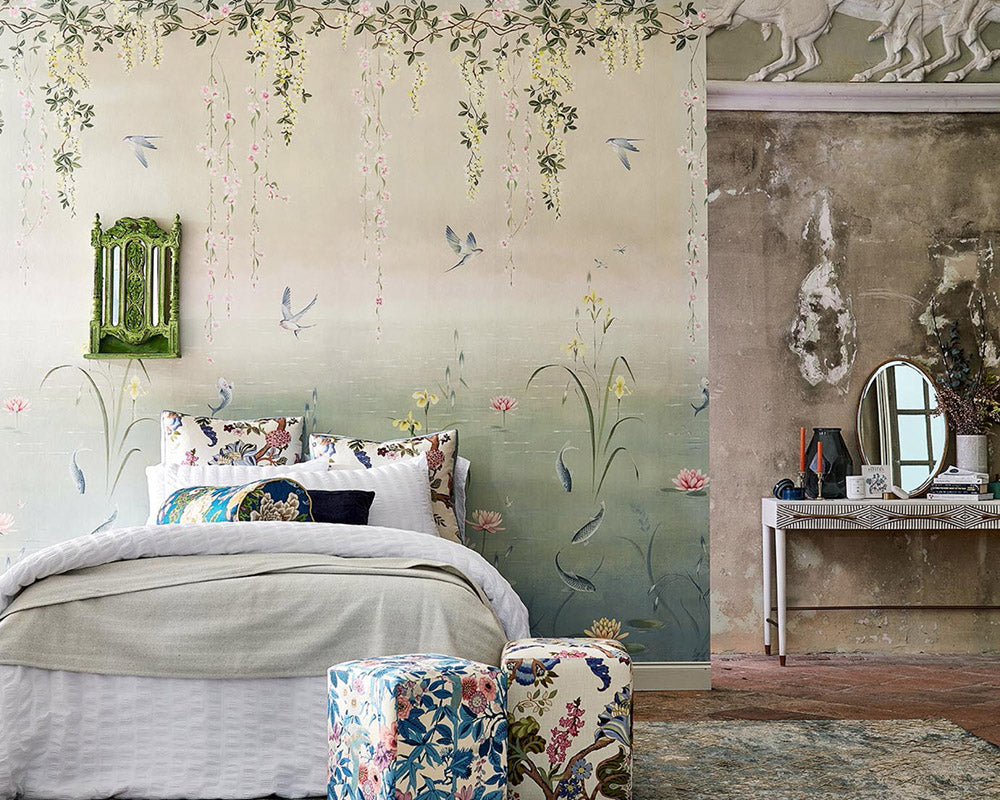 Sanderson Water Garden Wallpaper in Bedroom